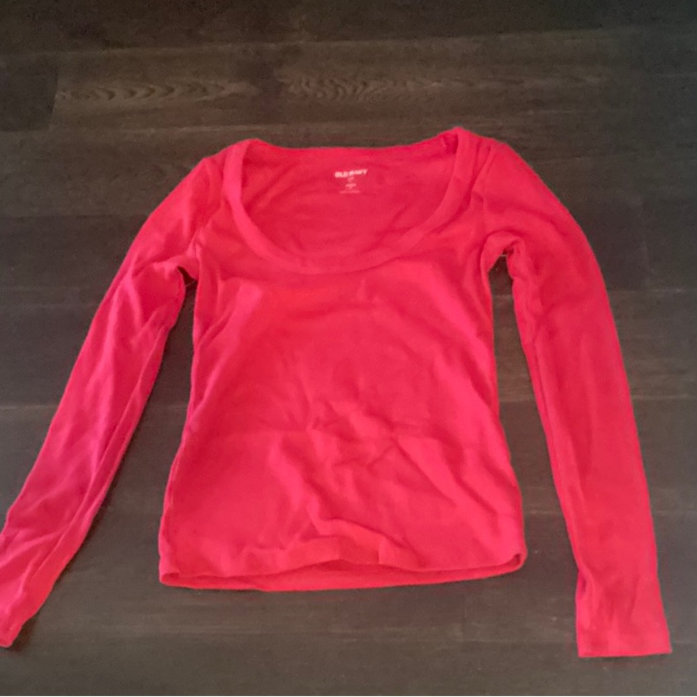 Old Navy Fitted Red Blouse with Long Sleeves